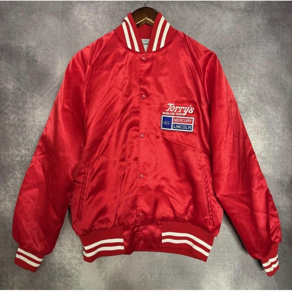 Vintage Eacorp Sportswear Satin Bomber Jacket Red Ford Mercury Lincoln S